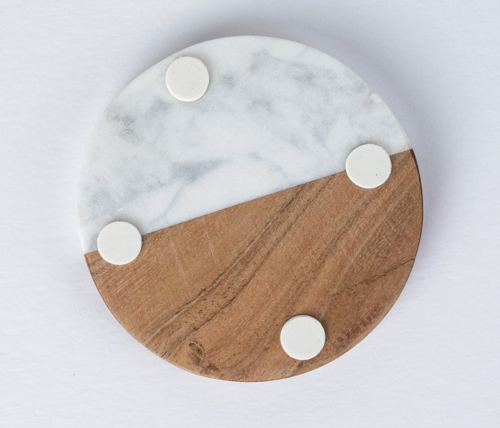 Natural Marble & Acacia Wood Coasters - set of 4