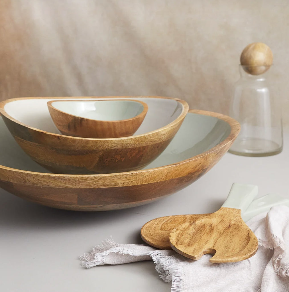 Mango Wood & Taupe Enamel bowl, XL