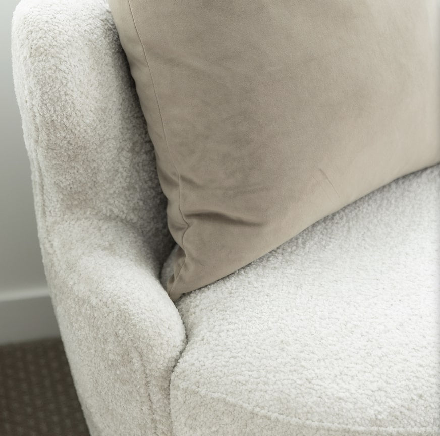 Luna Swivel Occasional Chair, Feathered Steel and Dusted Stone 34"W x 34"D x 32.5"H