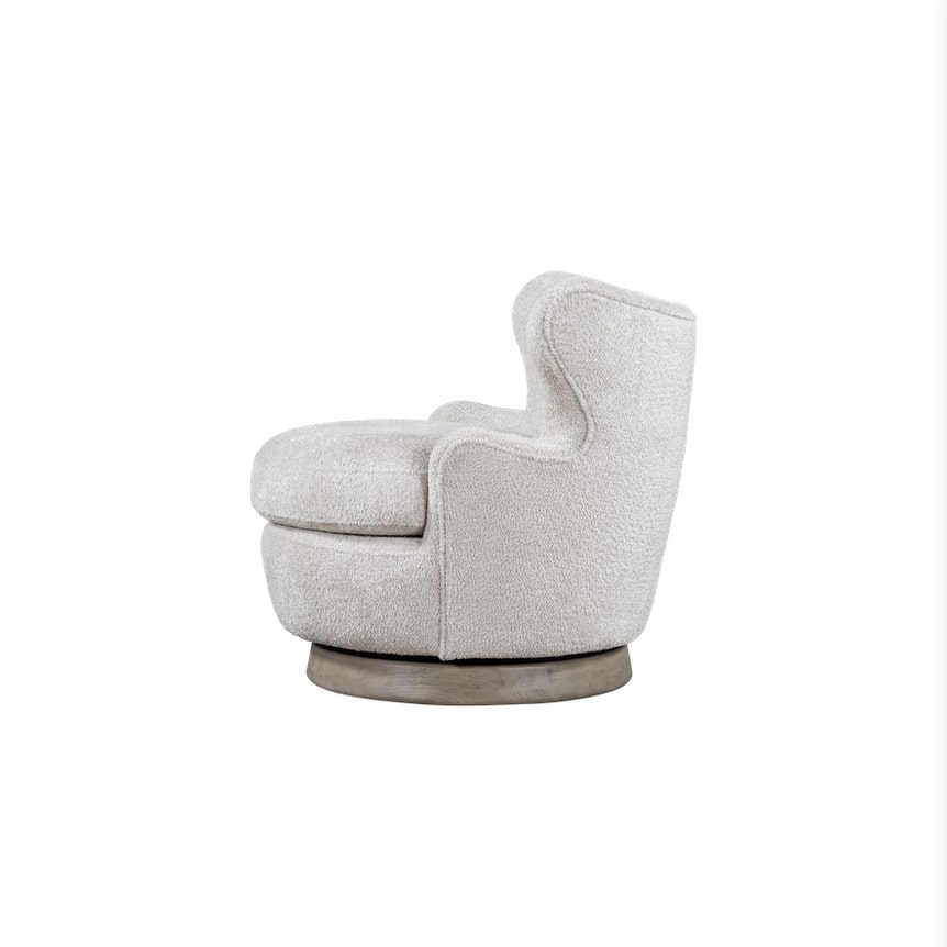Luna Swivel Occasional Chair, Feathered Steel and Dusted Stone 34"W x 34"D x 32.5"H