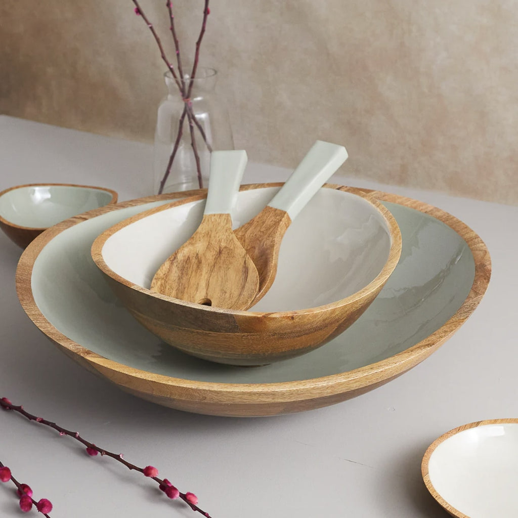 Mango Wood & Taupe Enamel bowl, XL