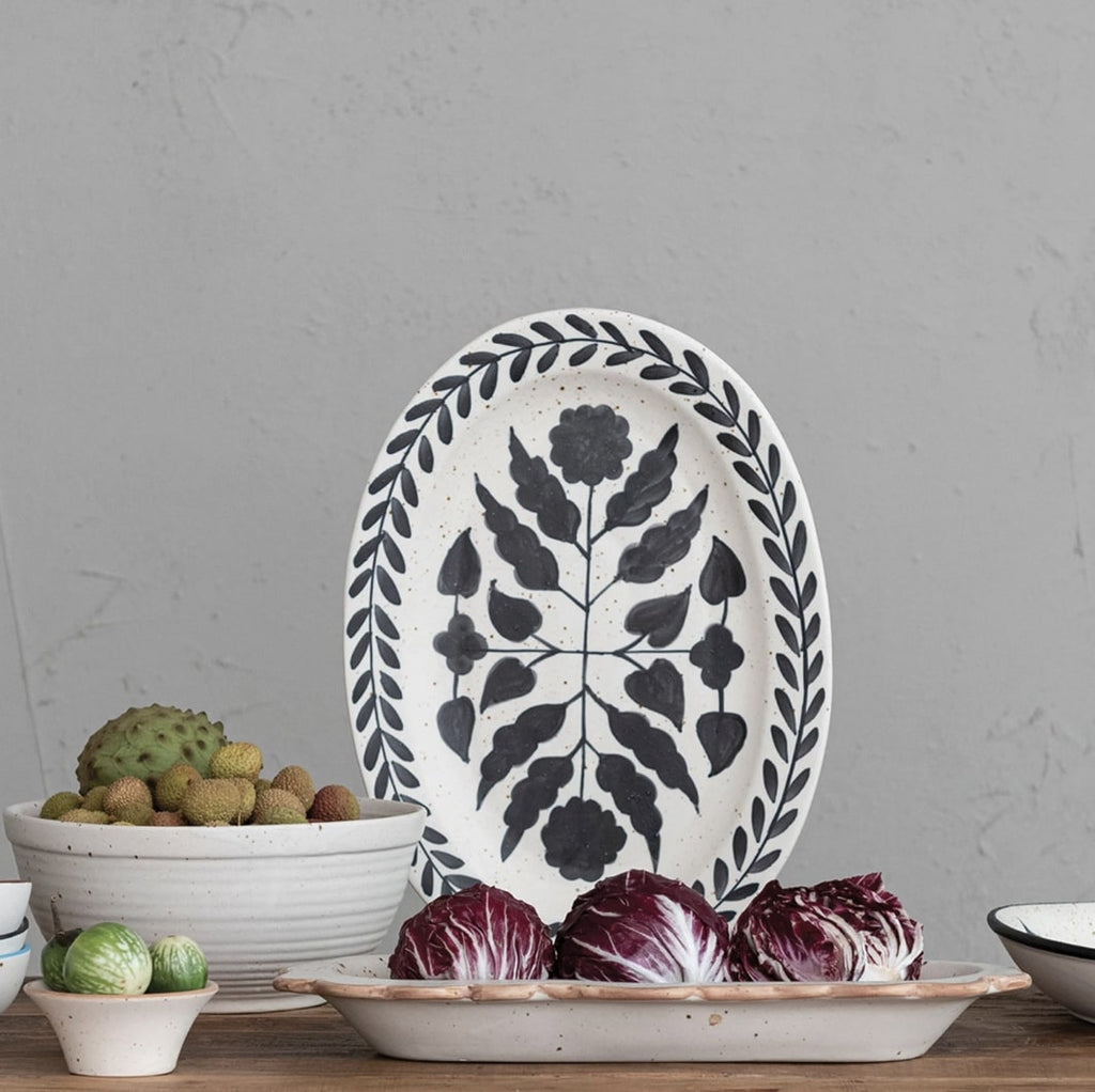 Hand Painted Stoneware Platter 18" x 13"