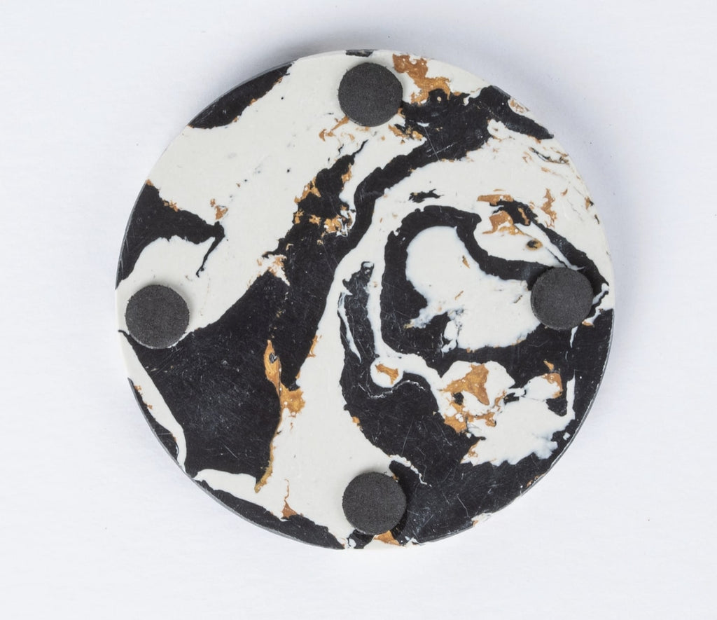 Black, Gold & White Resin Coasters - set of 4
