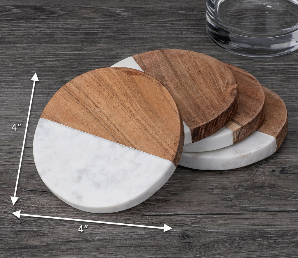 Natural Marble & Acacia Wood Coasters - set of 4