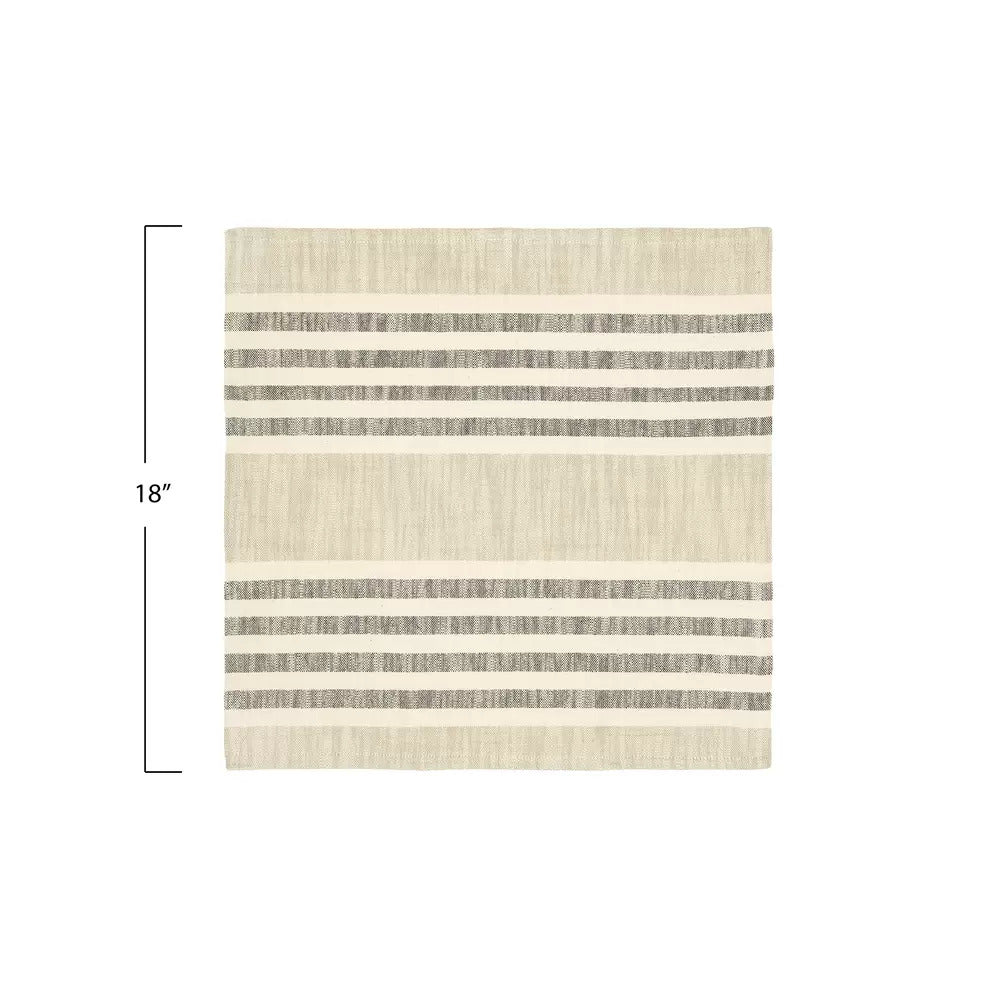Square Woven Cotton Striped Napkins, Taupe, Black & Cream Color, Set of 4