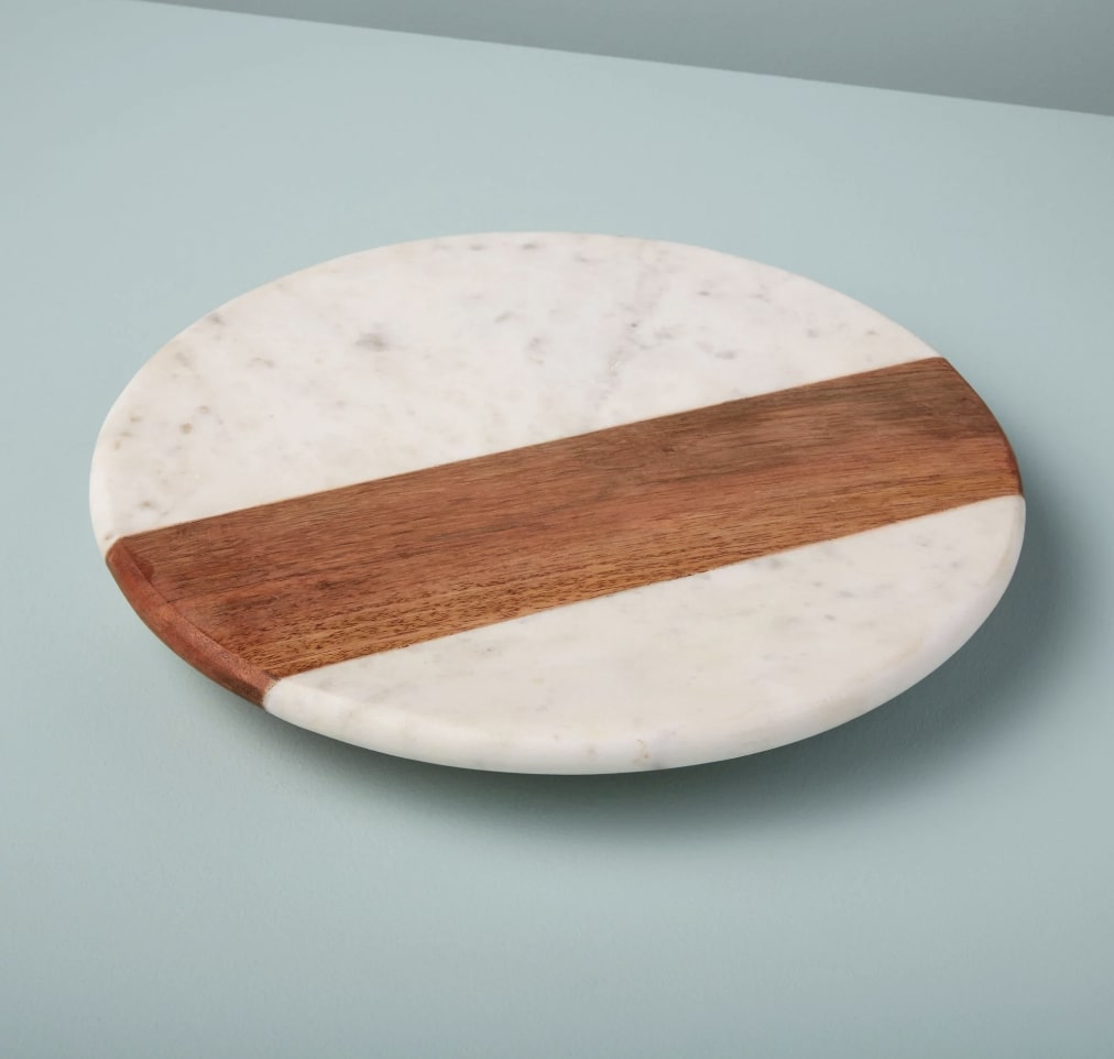 White Marble & Wood Round Lazy Susan