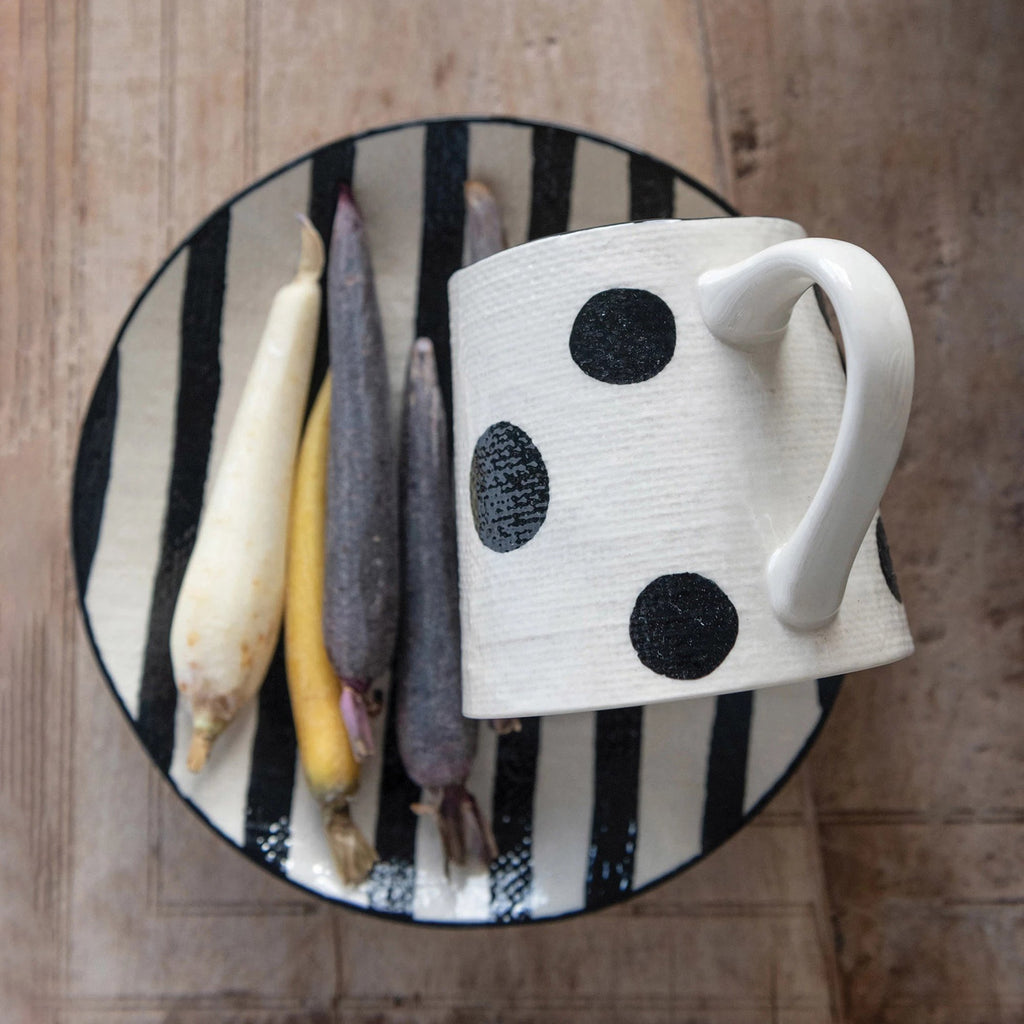 Stoneware Hand Painted Plate with Linen Texture
