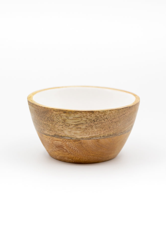 Mango Wood & White Enamel Bowl, Small