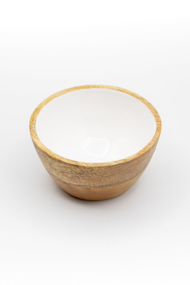 Mango Wood & White Enamel Bowl, Small