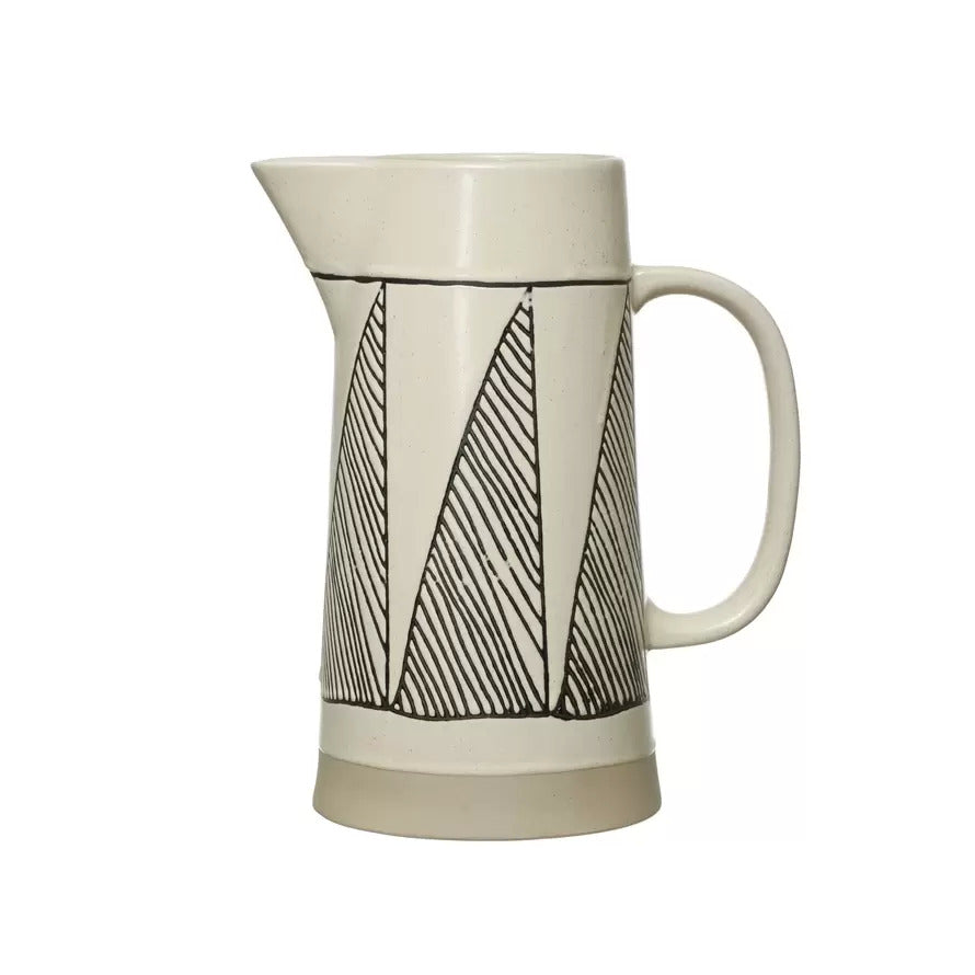 Embossed Stoneware Pitcher, Black and Cream