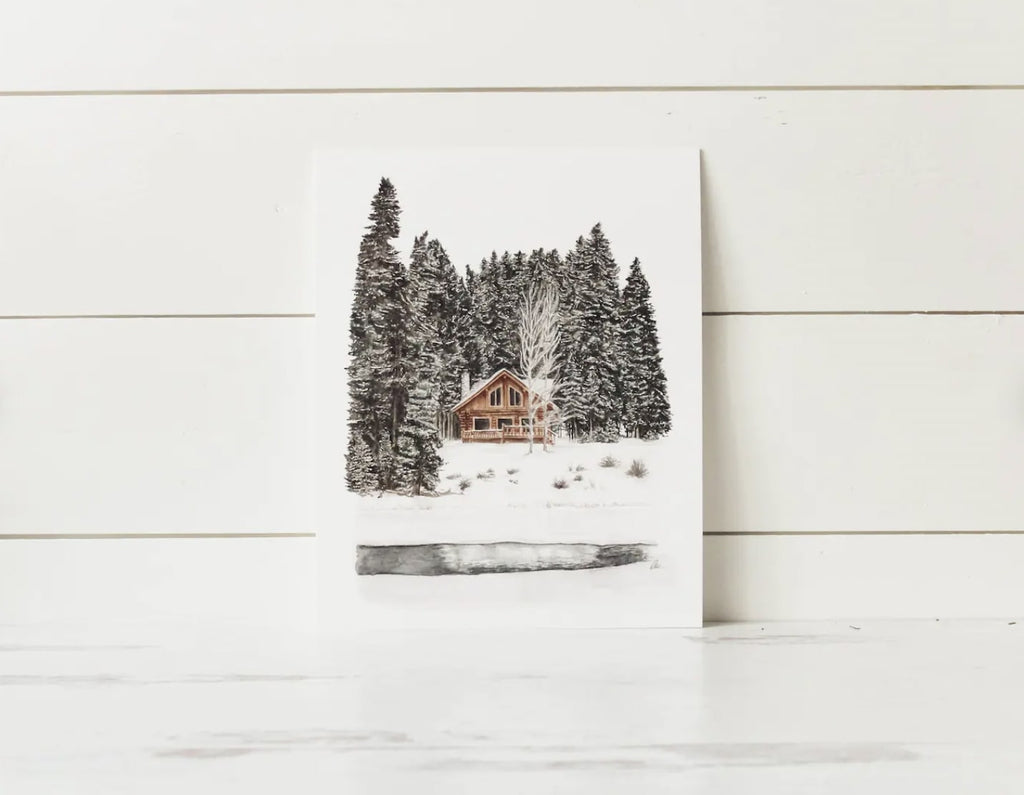 8 x 10 Snowy Cabin Print