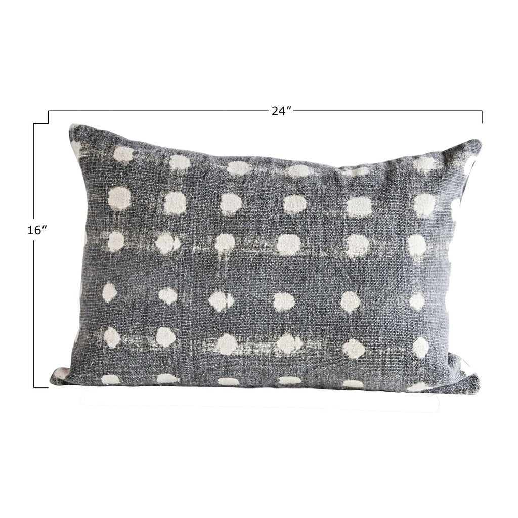 Lumbar Cotton Slub Polka Dot Pillow / Charcoal