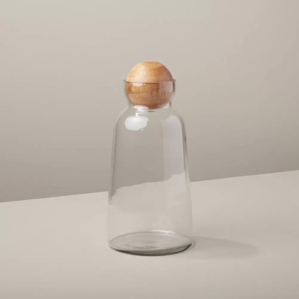 Glass & Mango Wood Decanter, Medium