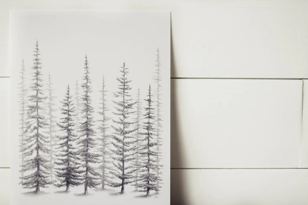8 x 10 Sketched Pine Trees Print