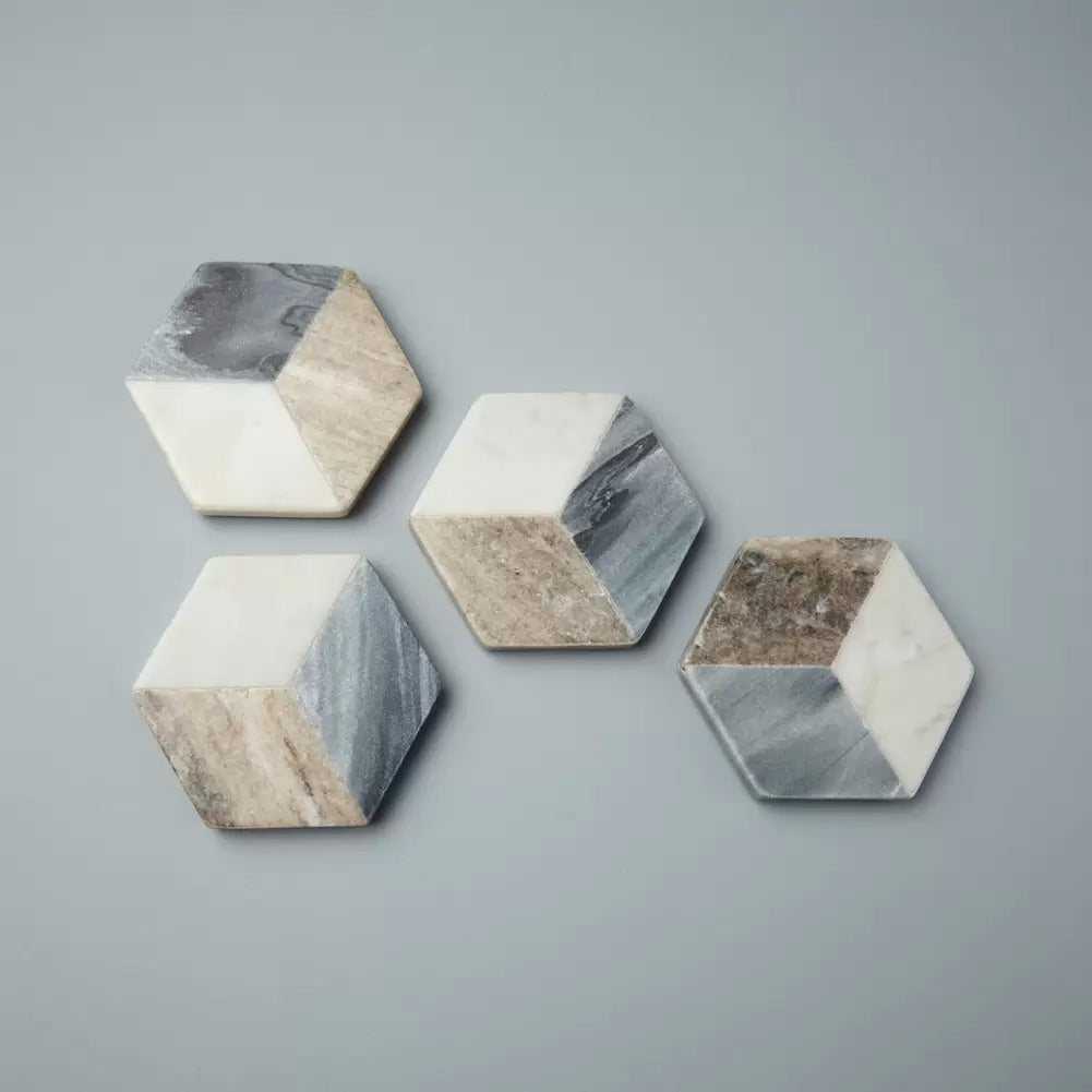 Geometric Marble Hexagon Coasters, set of 4