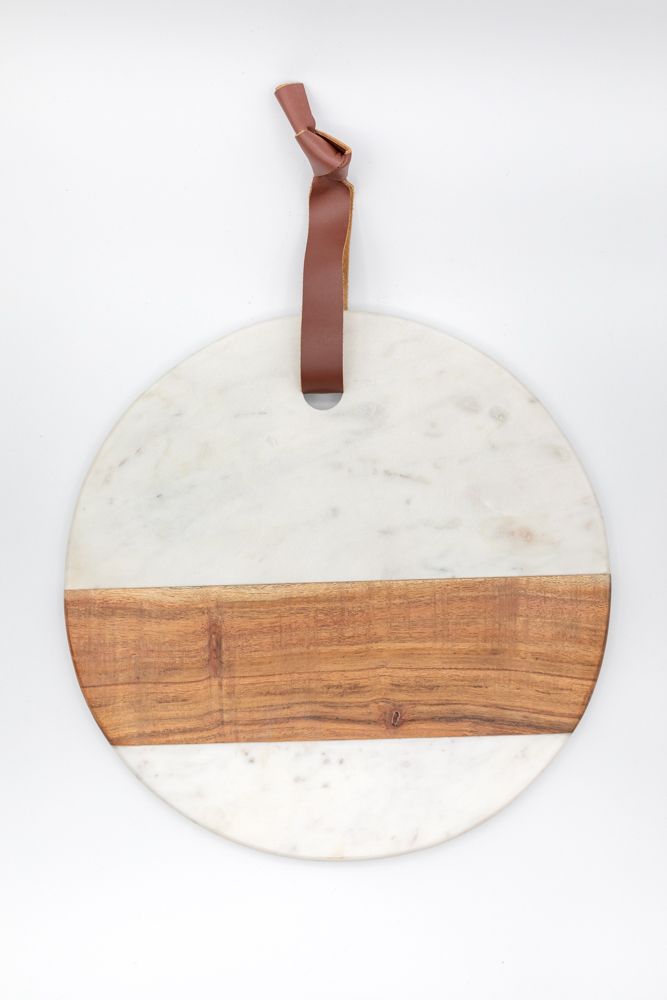 White Marble & Wood Round Board