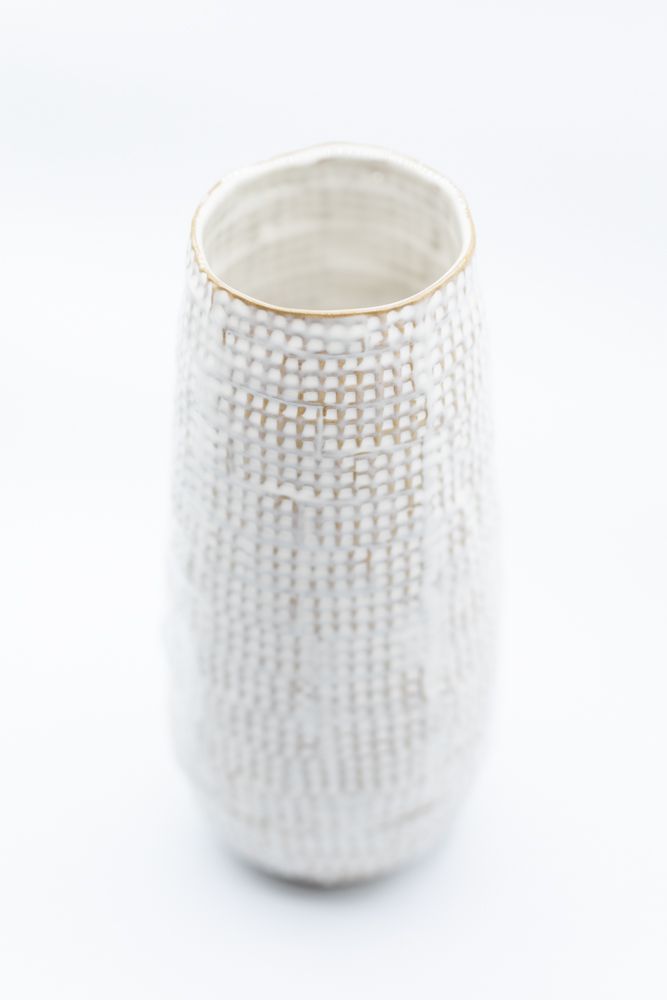 5-1/4"Rnd x 12"H Stoneware Vase, white