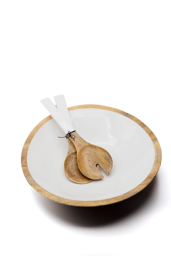 Mango Wood & white enamel bowl, XL