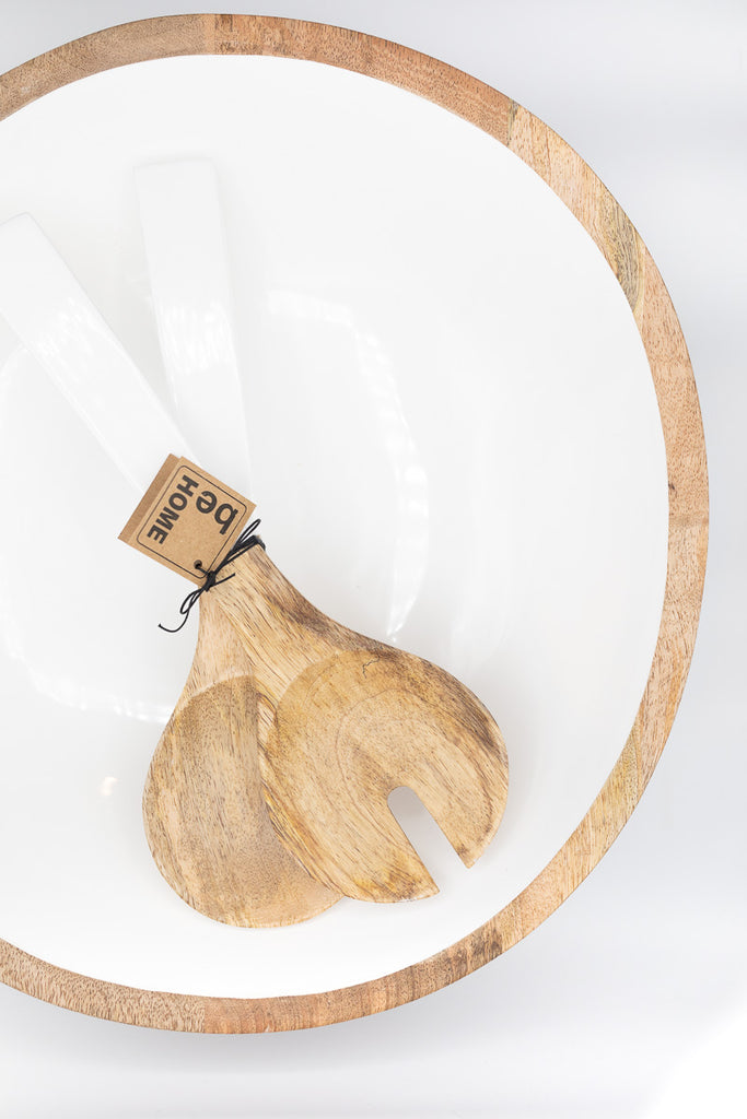 Mango Wood & White Enamel Large Serving Set