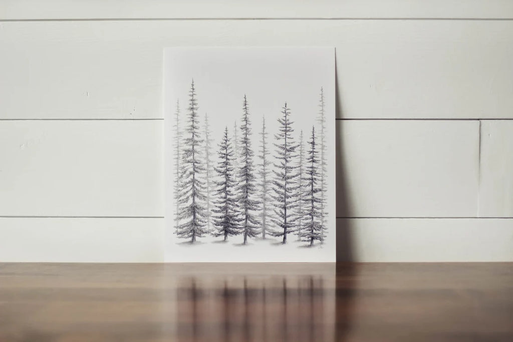 11 x 14 Sketched Pine Trees Print