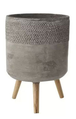 Large Cement Planter with Wooden Legs