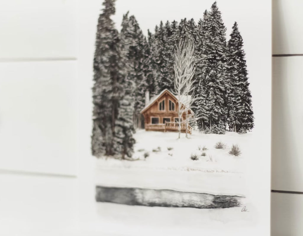 8 x 10 Snowy Cabin Print