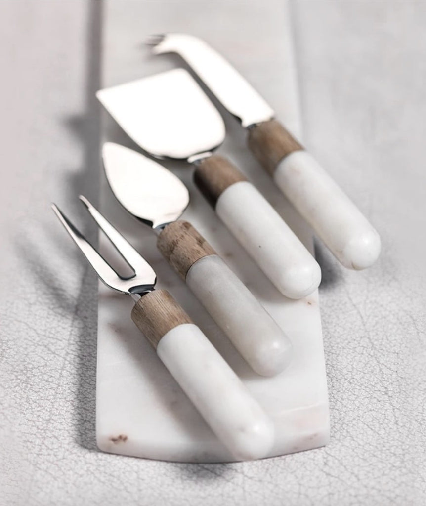 Marble and Wood Cheese Tool Set of 4