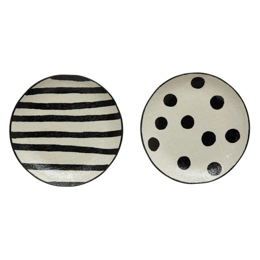 Stoneware Hand Painted Plate with Linen Texture