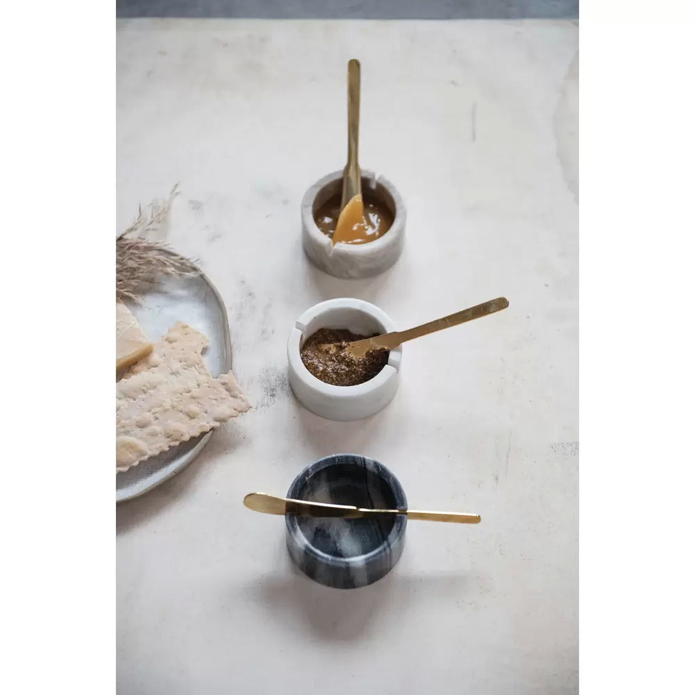 Marble Bowls with Metal Knives, Set of 3
