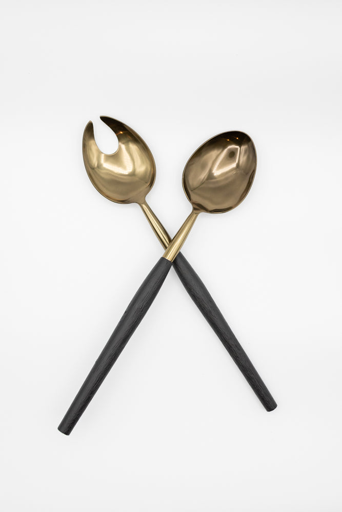 Black Mango Wood & Antique Bronze Serving Set