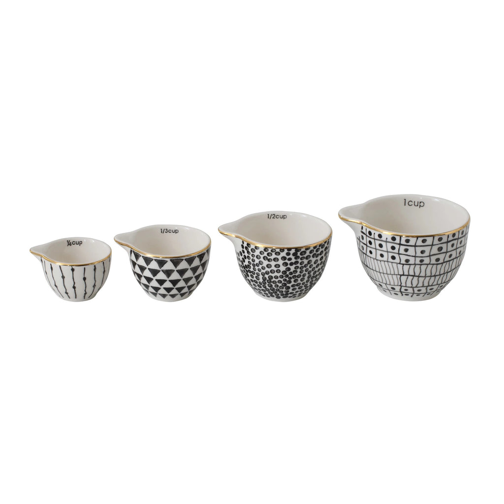 Stoneware Measuring Cups with Pattern - set of 4