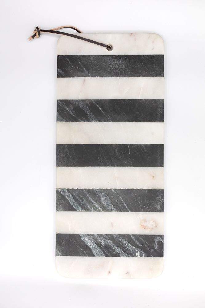 Marble tray  Cutting Board with Leather, Black and White