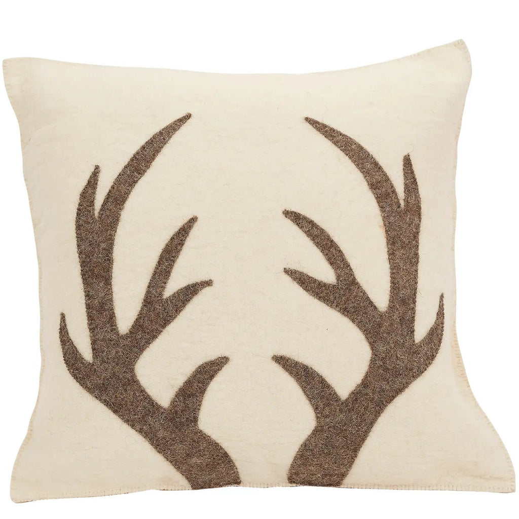 Hand Felted Antler Wool Pillow 20" Gray on Cream