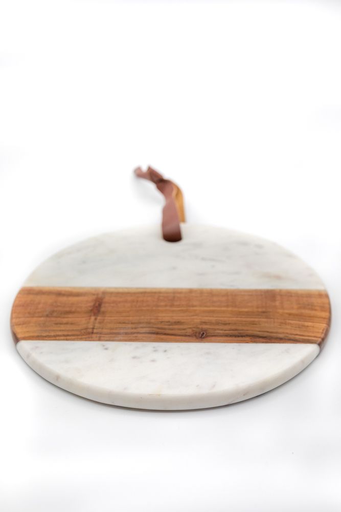 White Marble & Wood Round Board