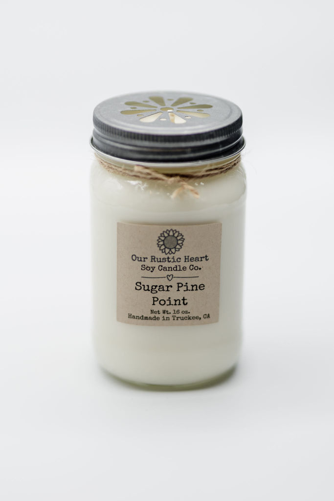 Our Rustic Heart Candle 16 oz Sugar Pine Point