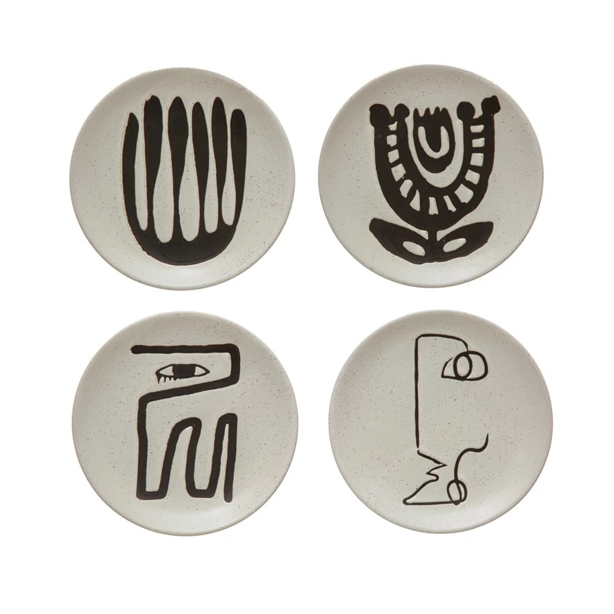 White & Black Round Stoneware Plate