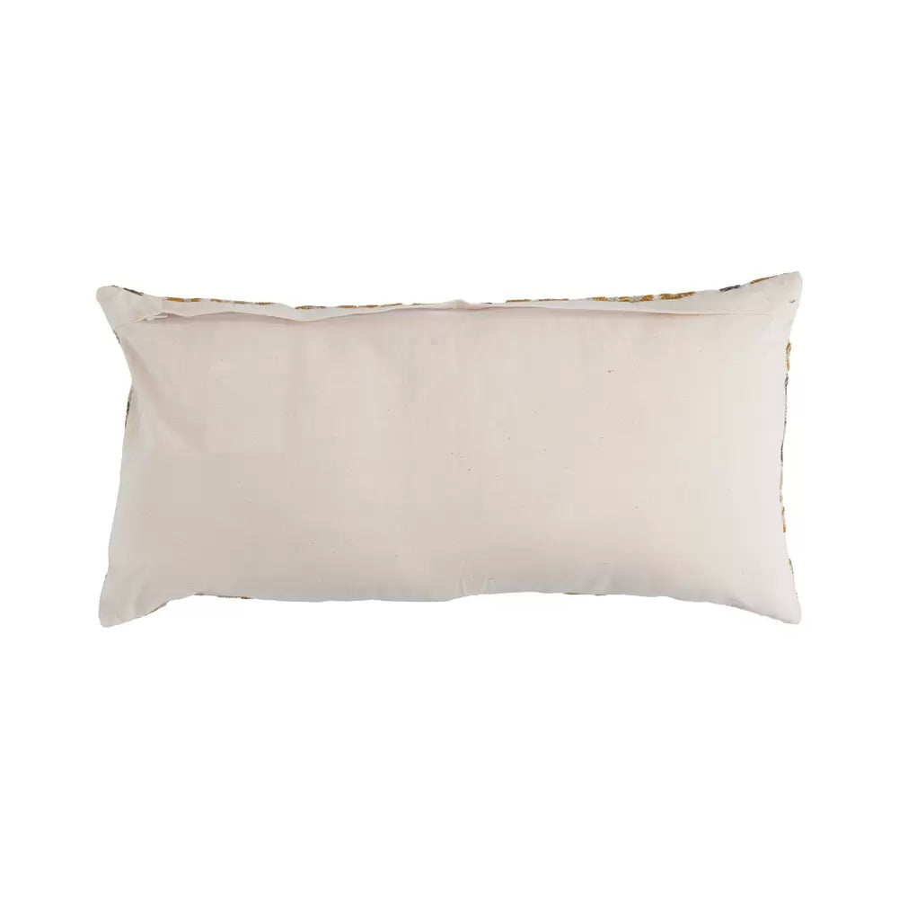Cotton Embroidered Lumbar Pillow  - Sage Mustard Taupe