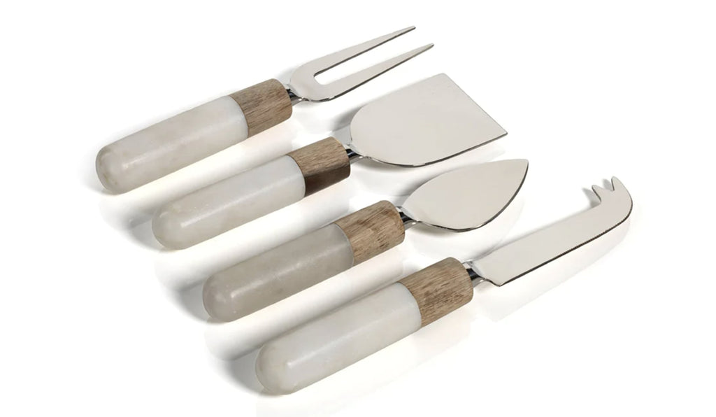 Marble and Wood Cheese Tool Set of 4