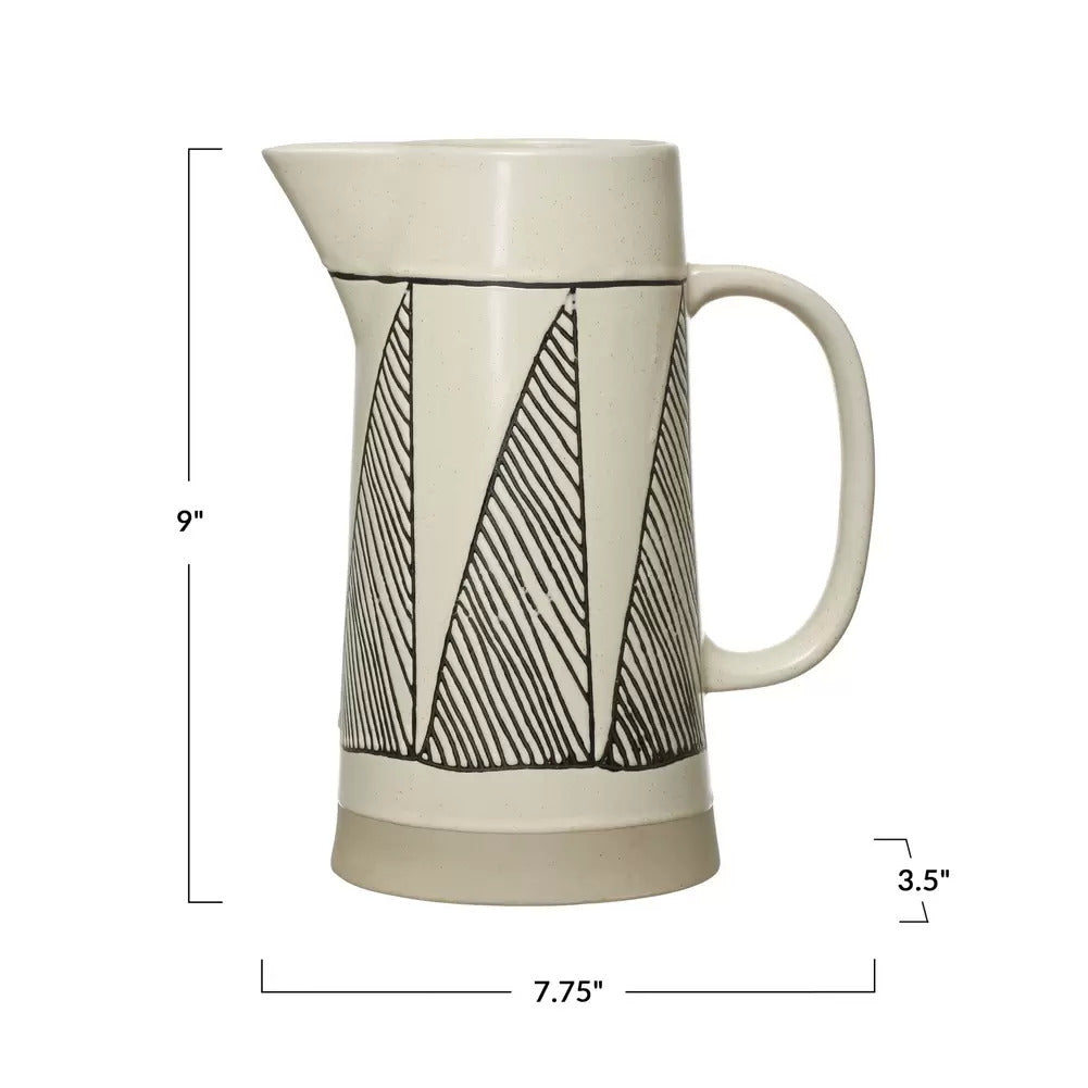 Embossed Stoneware Pitcher, Black and Cream