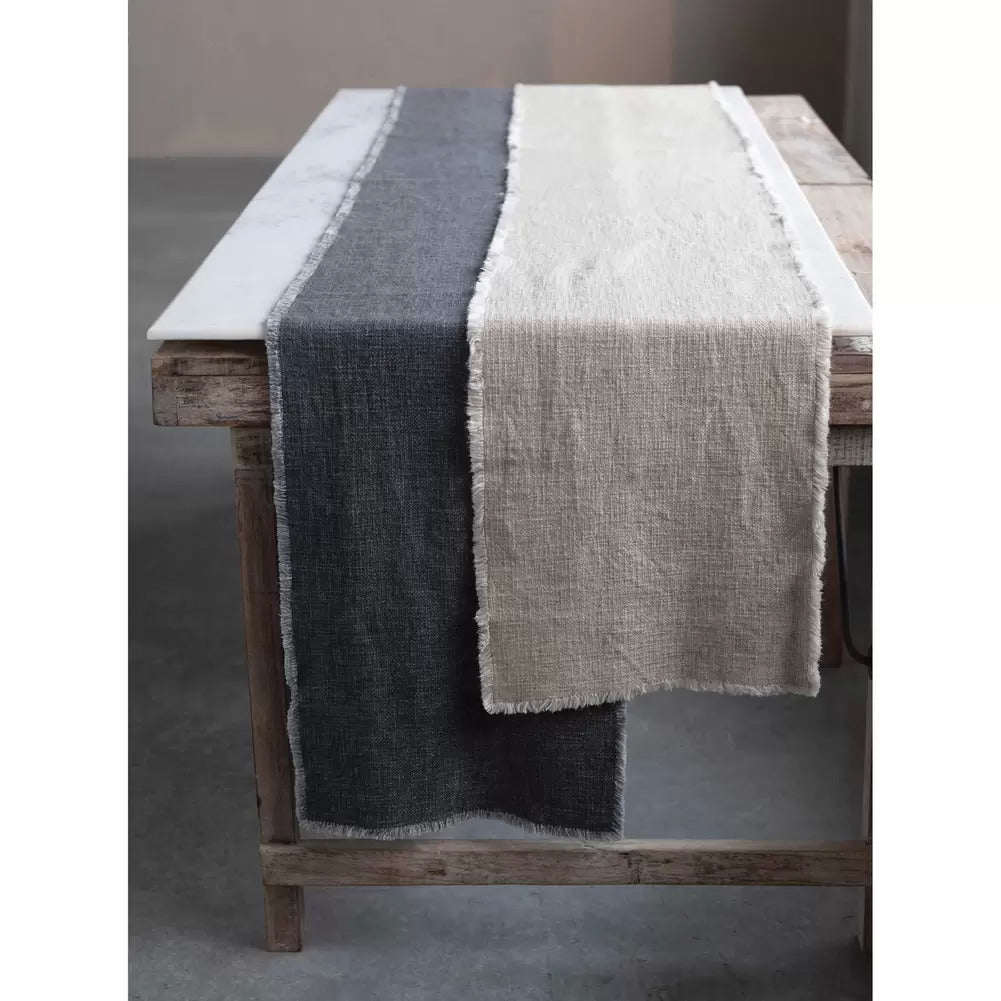 Linen Blend Table Runner w/ Frayed Edges