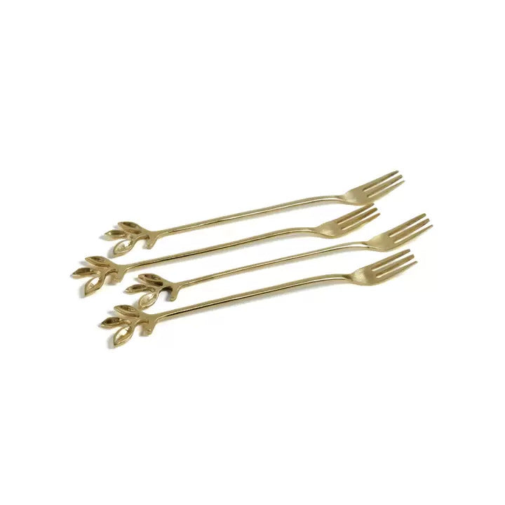 Gold Leaves Cocktail Forks  Set of 4
