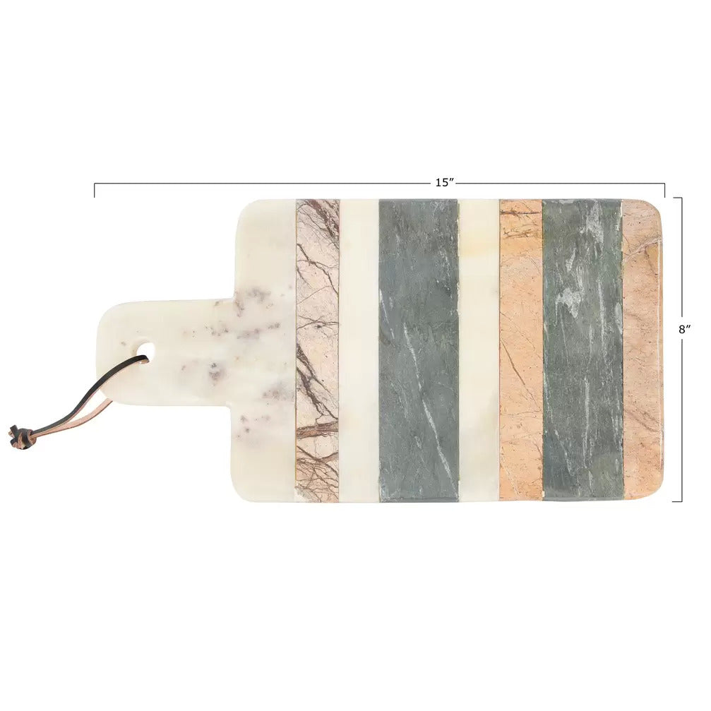 Marble Cutting Board with tri color stripes & leather tie