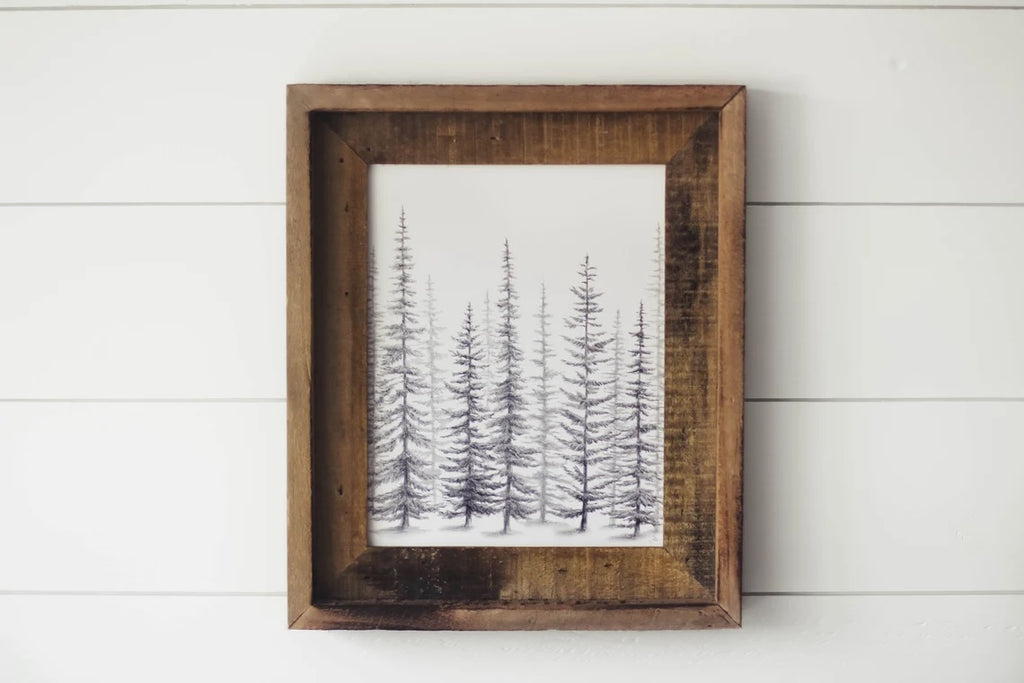 Framed 8 x 10 Sketched Pine Trees Print