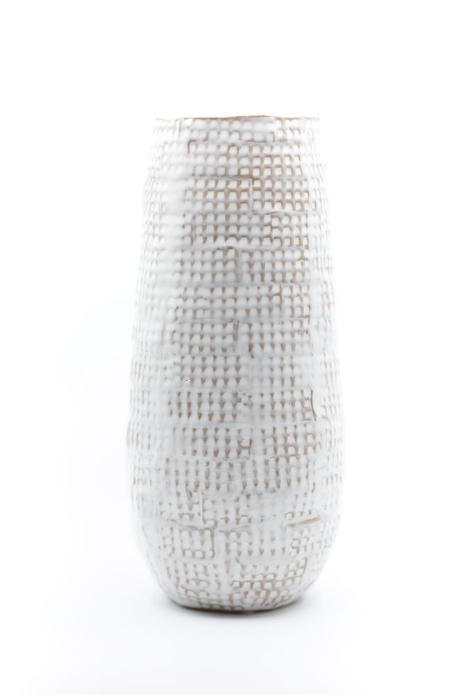 5-1/4"Rnd x 12"H Stoneware Vase, white