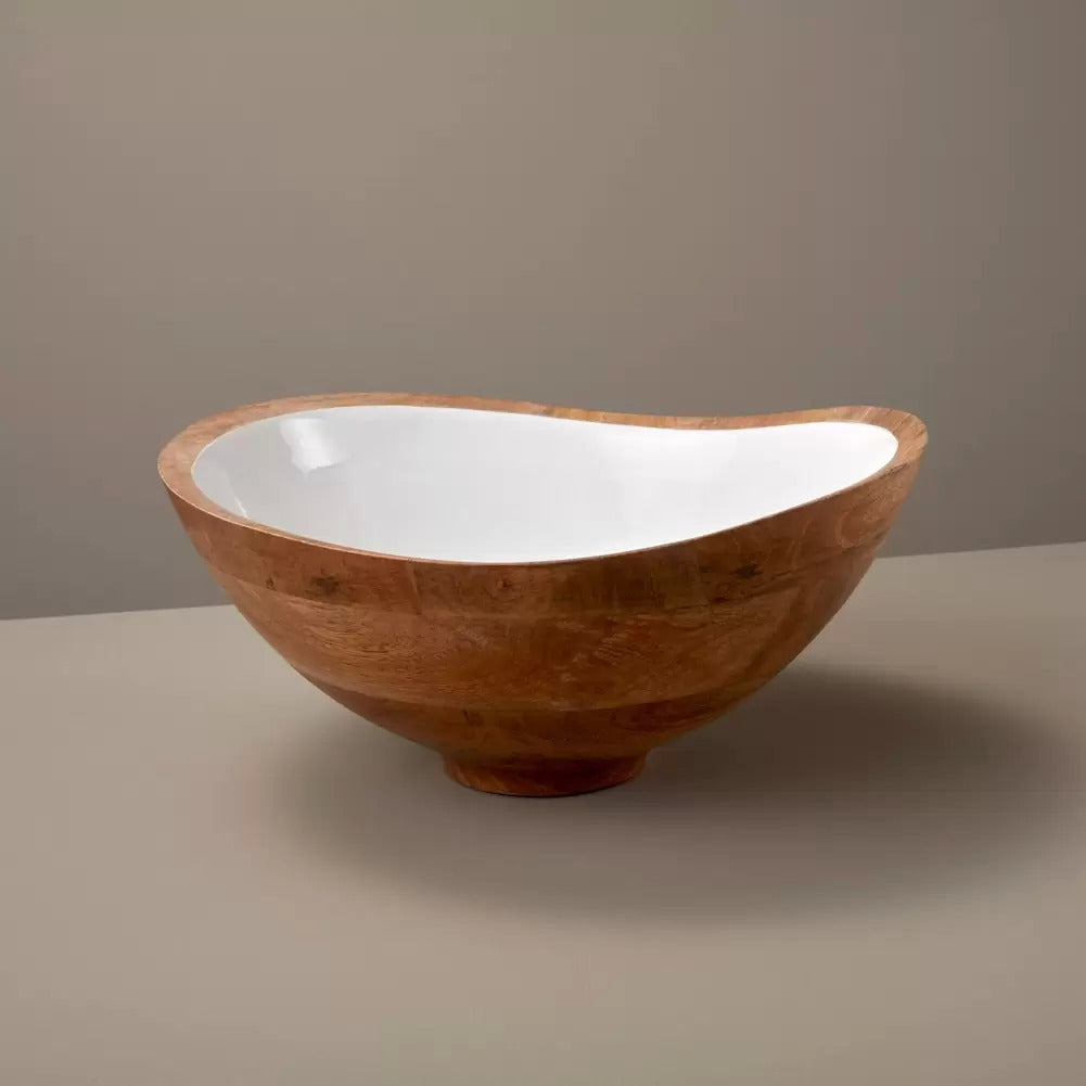 Mango Wood & White Enamel Bowl, Large