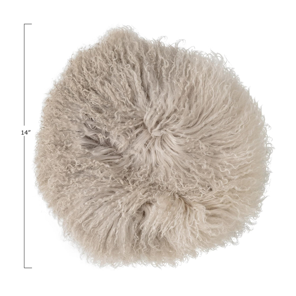 Round Tibetan Lamb Fur Pillow