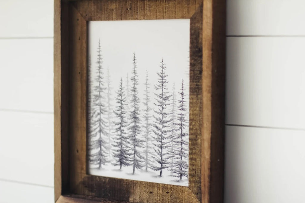 Framed 8 x 10 Sketched Pine Trees Print
